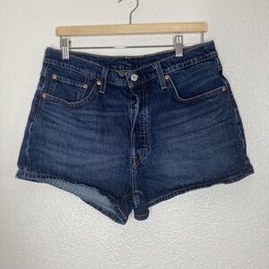 Levis 501 Shorts womens 33 Blue Denim Jean Button Fly Stretch Bermuda Casual